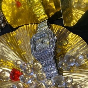 Silver Diamond-Encrusted Watch lab unisex resizable